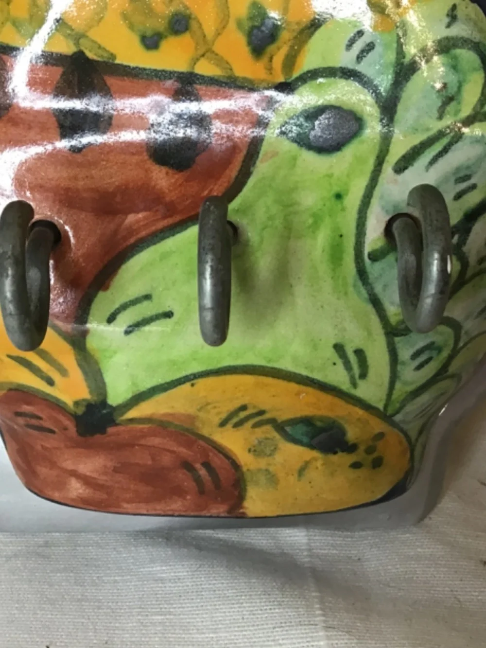 Talavera Pottey & Pewter Wall Hanging Hook Rack For Keys or Kitchen Linens.